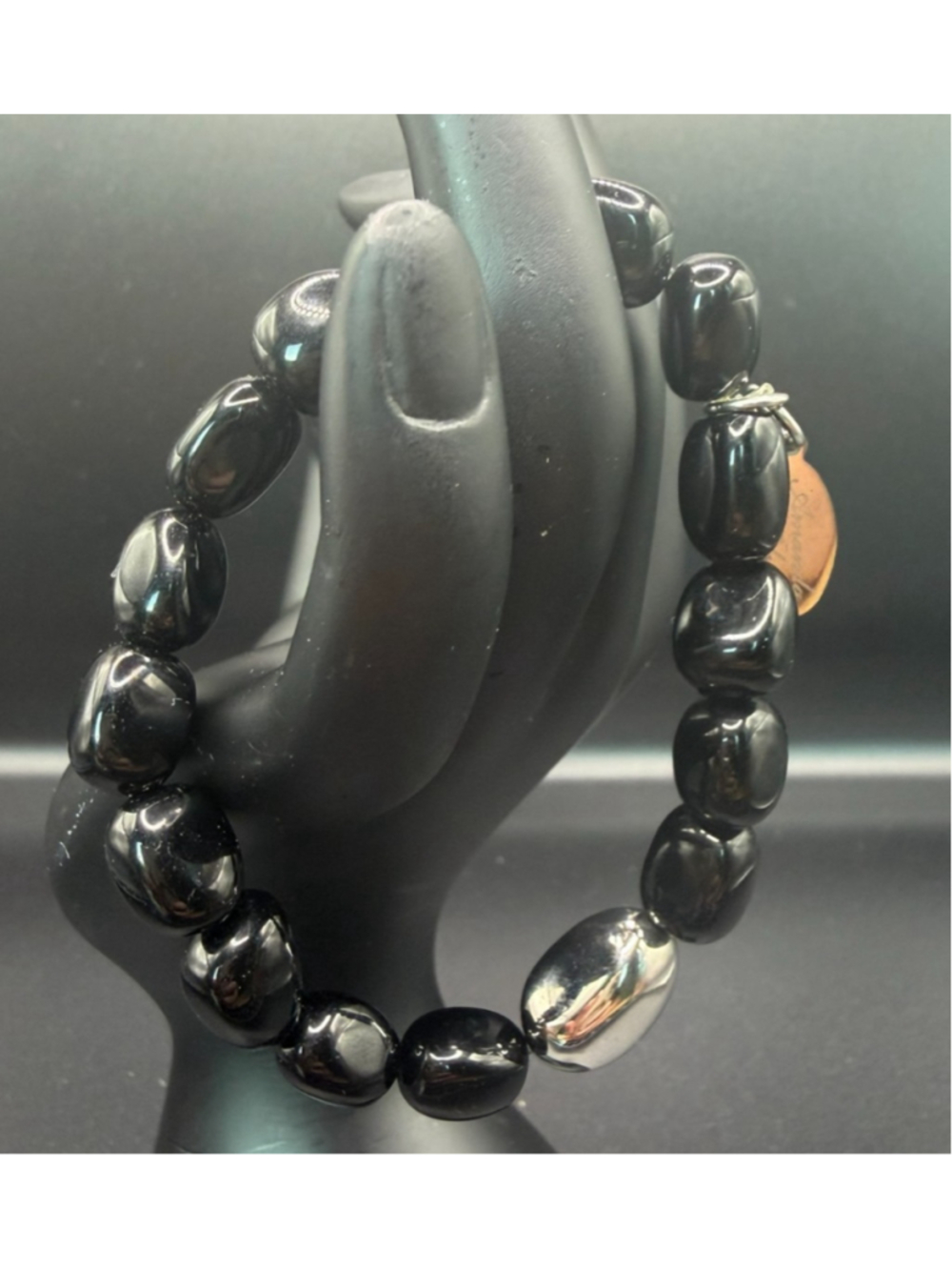Amanda Blu Chunky Black Bead Bracelet Silver Tone Accent Statement Jewelry